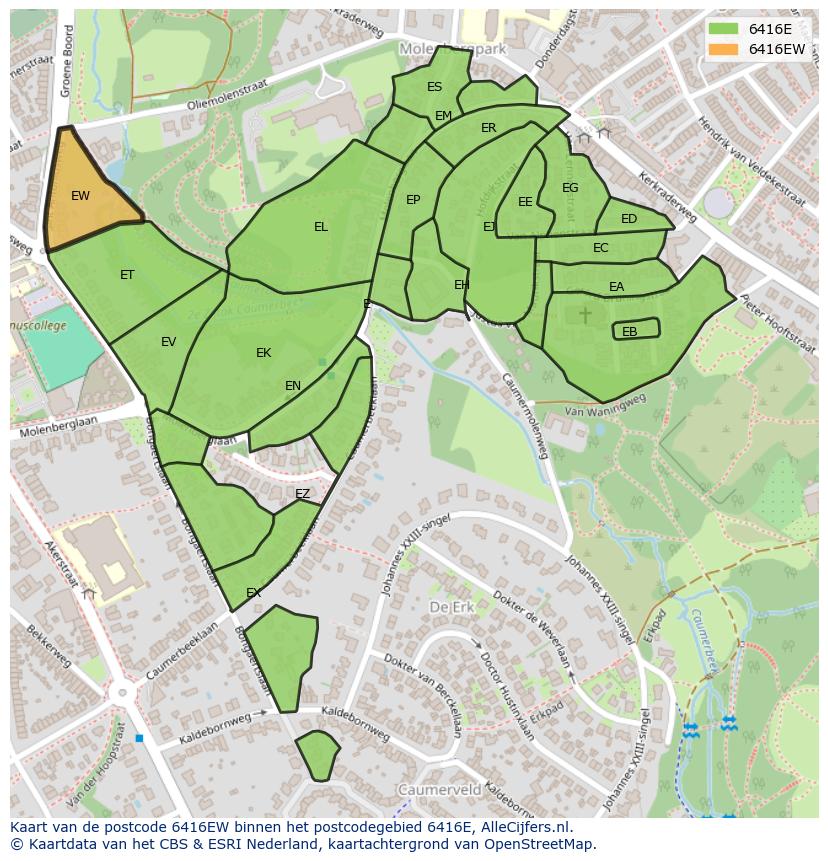 Afbeelding van het postcodegebied 6416 EW op de kaart.