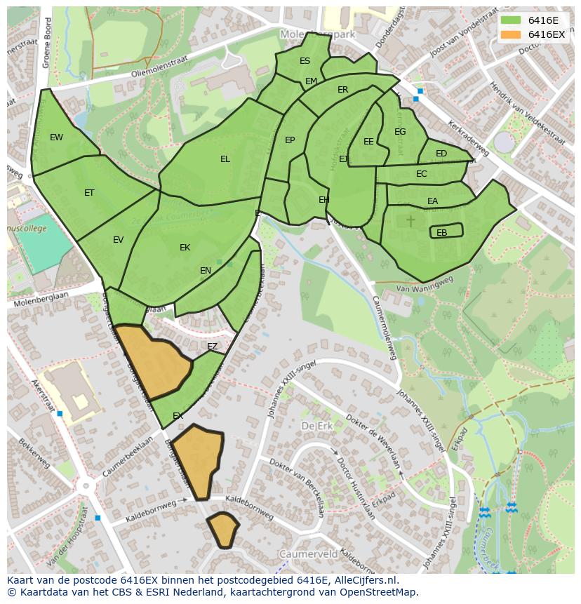 Afbeelding van het postcodegebied 6416 EX op de kaart.