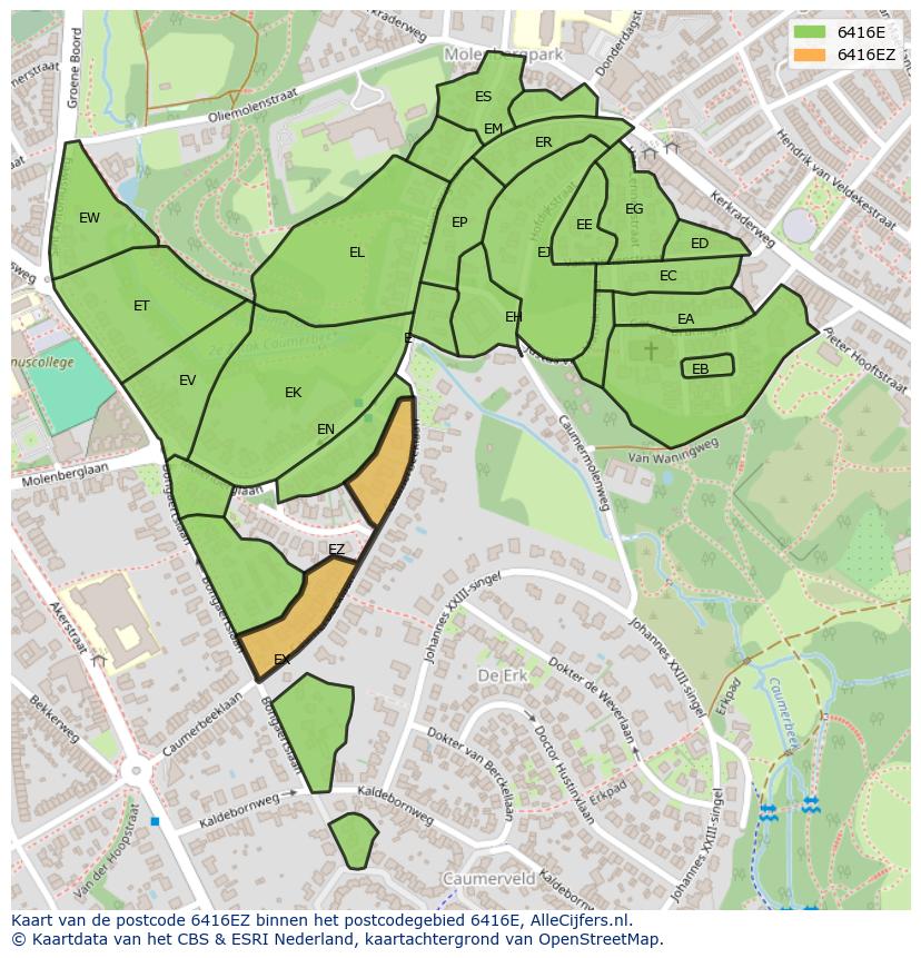 Afbeelding van het postcodegebied 6416 EZ op de kaart.