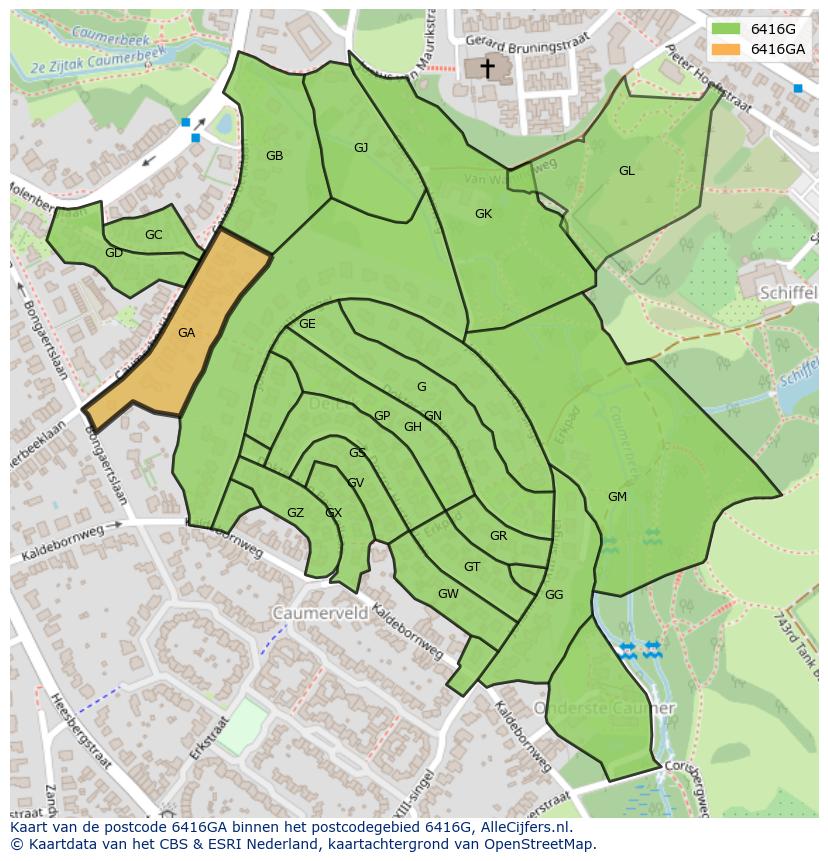 Afbeelding van het postcodegebied 6416 GA op de kaart.