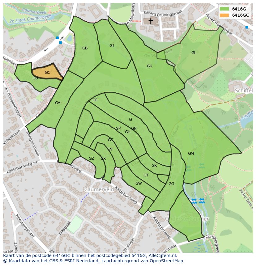 Afbeelding van het postcodegebied 6416 GC op de kaart.