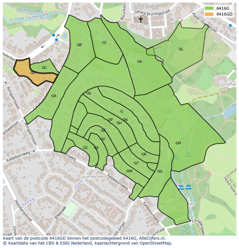 Afbeelding van het postcodegebied 6416 GD op de kaart.