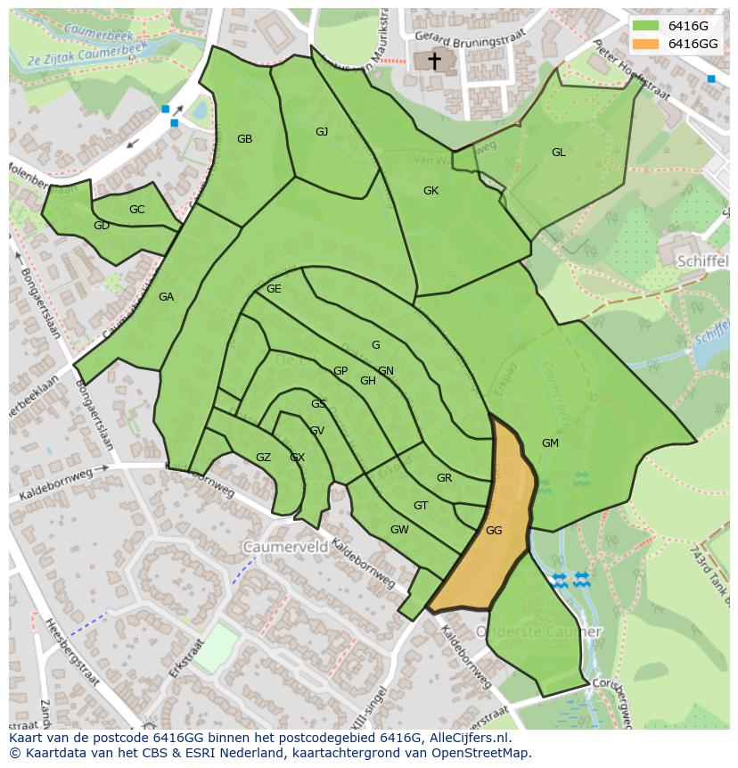 Afbeelding van het postcodegebied 6416 GG op de kaart.