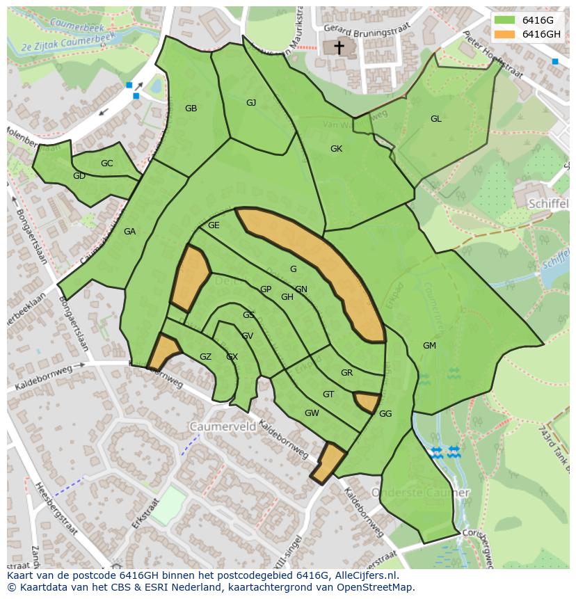 Afbeelding van het postcodegebied 6416 GH op de kaart.