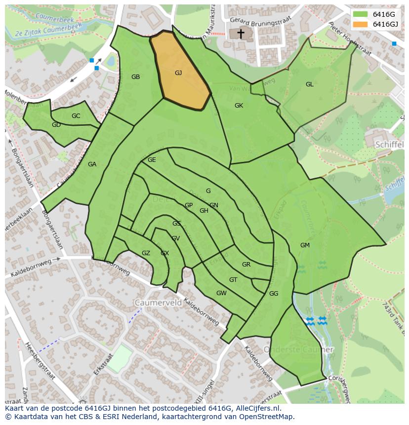 Afbeelding van het postcodegebied 6416 GJ op de kaart.
