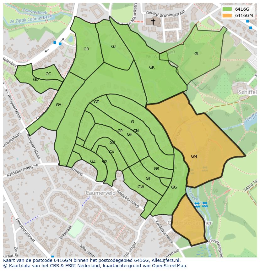 Afbeelding van het postcodegebied 6416 GM op de kaart.