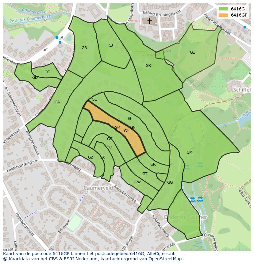 Afbeelding van het postcodegebied 6416 GP op de kaart.