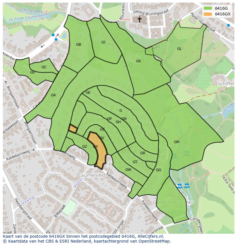 Afbeelding van het postcodegebied 6416 GX op de kaart.
