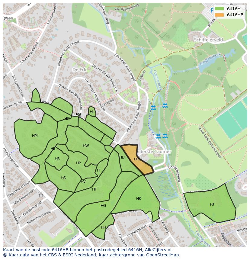 Afbeelding van het postcodegebied 6416 HB op de kaart.