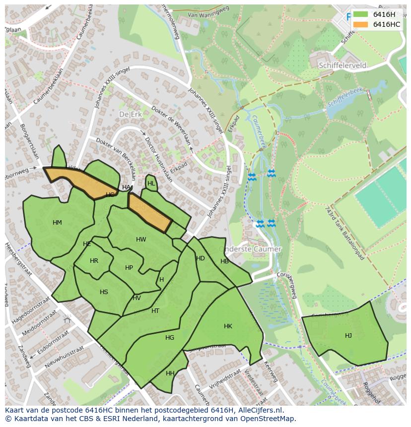 Afbeelding van het postcodegebied 6416 HC op de kaart.