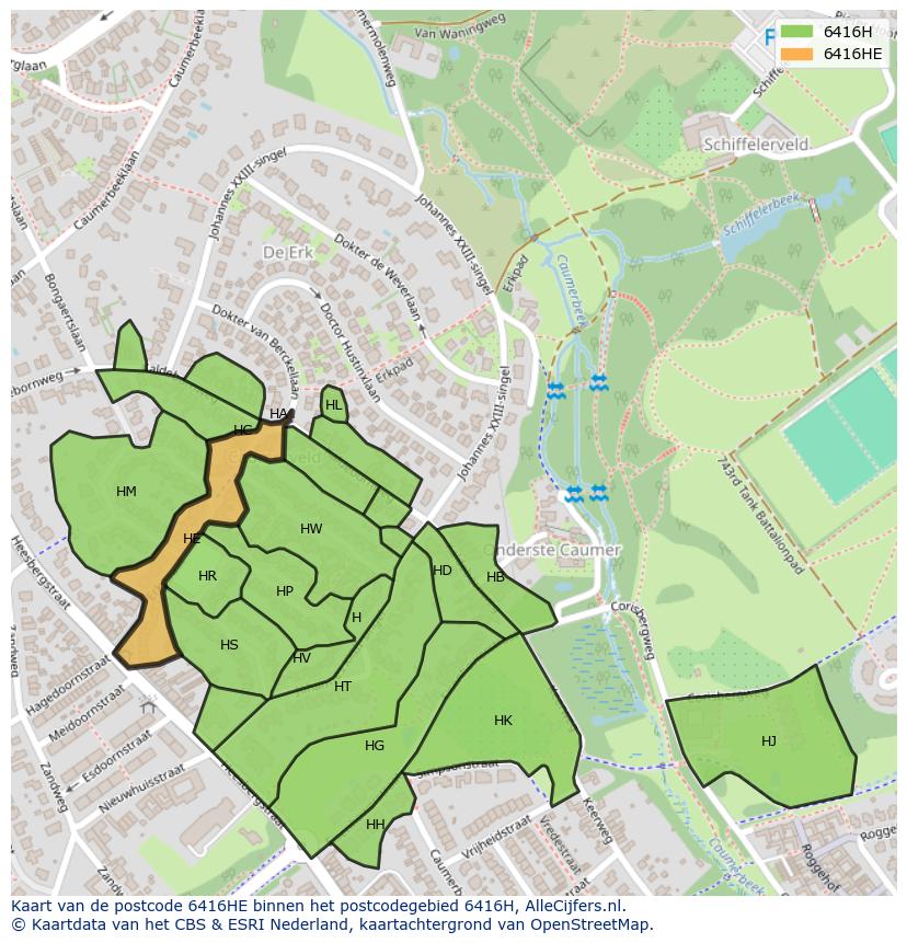 Afbeelding van het postcodegebied 6416 HE op de kaart.