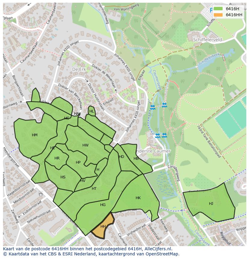 Afbeelding van het postcodegebied 6416 HH op de kaart.