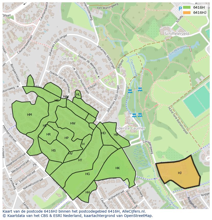 Afbeelding van het postcodegebied 6416 HJ op de kaart.