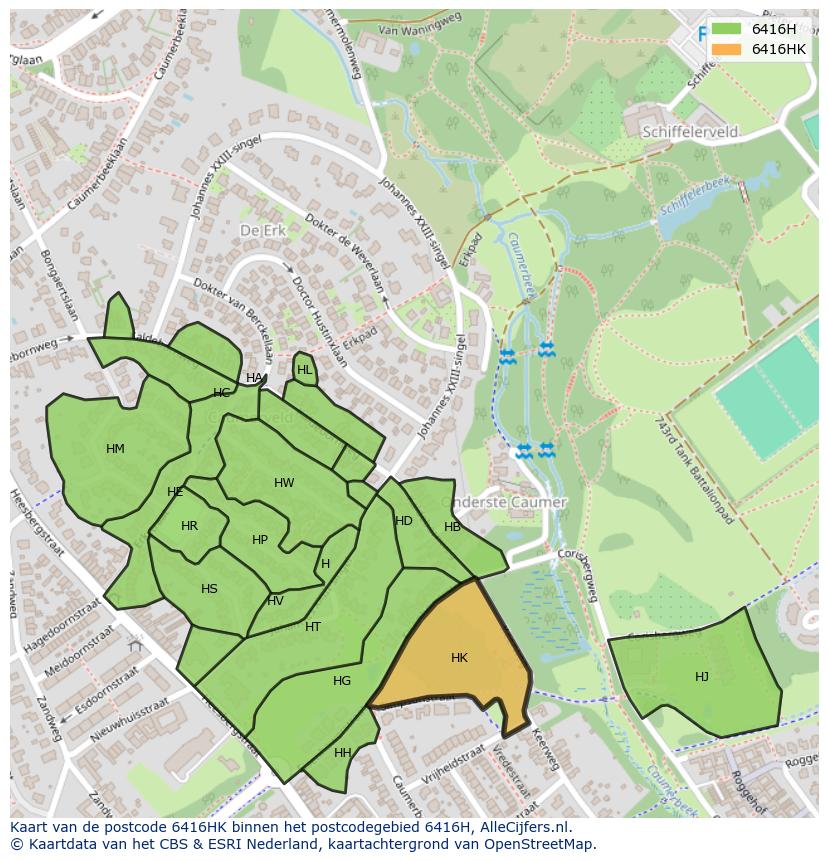 Afbeelding van het postcodegebied 6416 HK op de kaart.