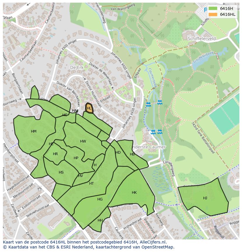 Afbeelding van het postcodegebied 6416 HL op de kaart.