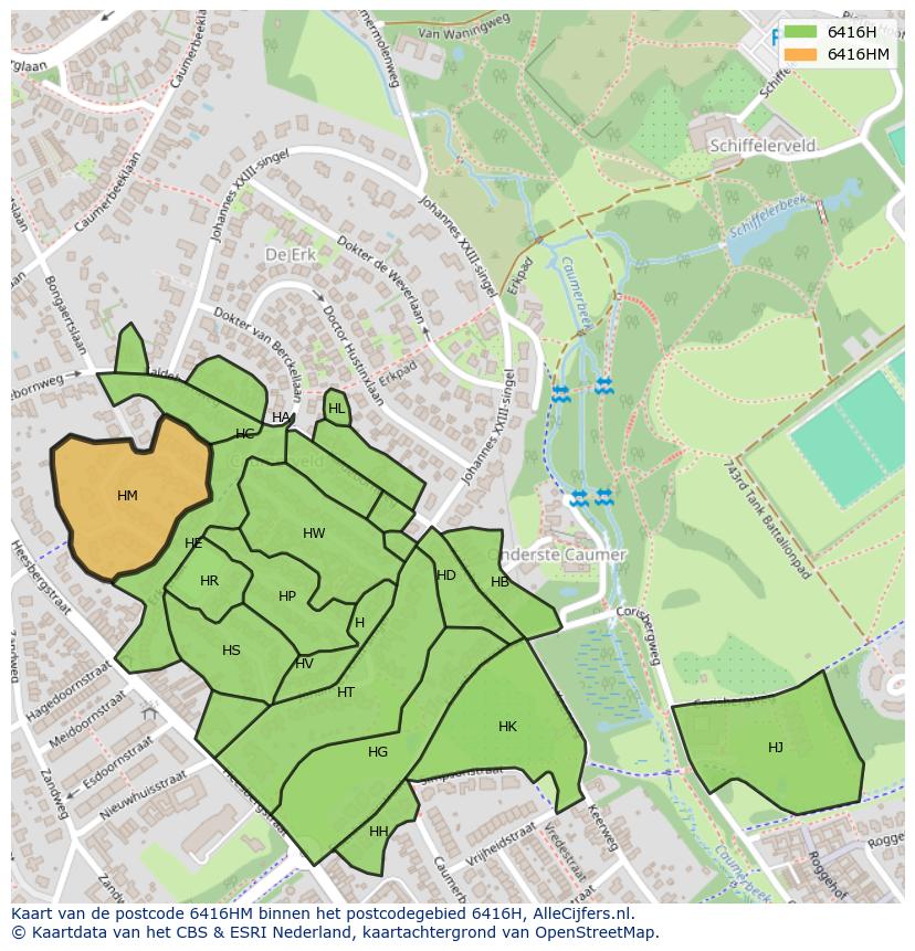 Afbeelding van het postcodegebied 6416 HM op de kaart.