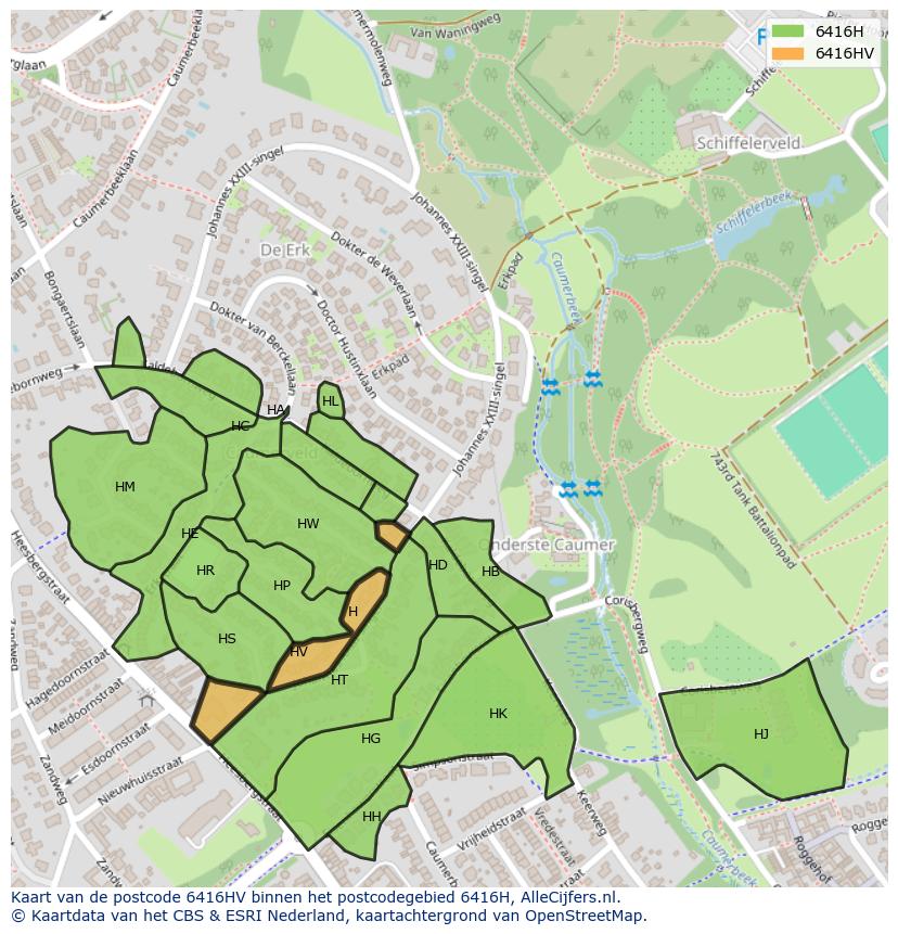 Afbeelding van het postcodegebied 6416 HV op de kaart.