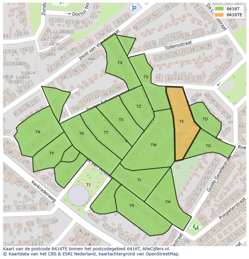 Afbeelding van het postcodegebied 6416 TE op de kaart.