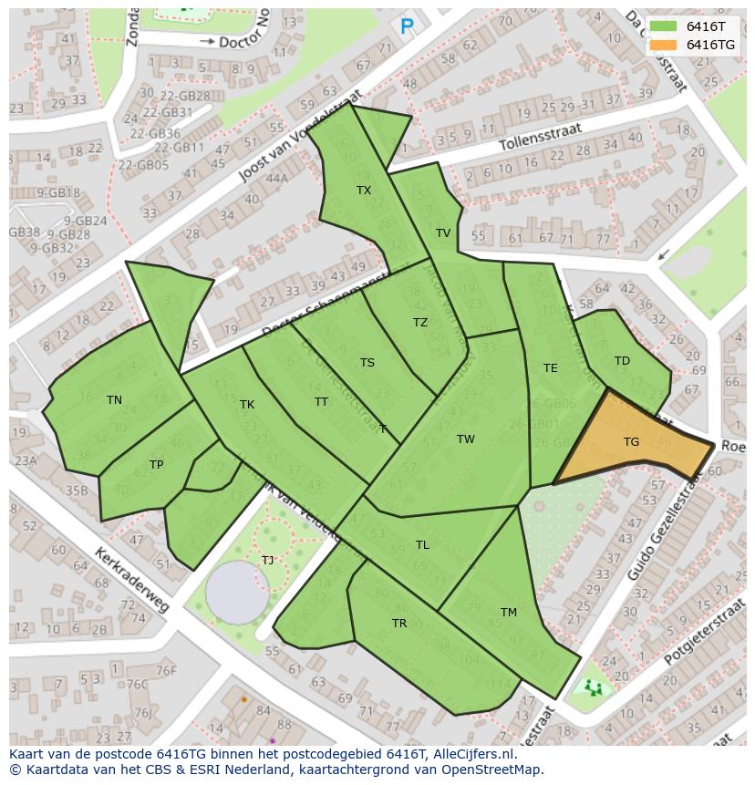 Afbeelding van het postcodegebied 6416 TG op de kaart.