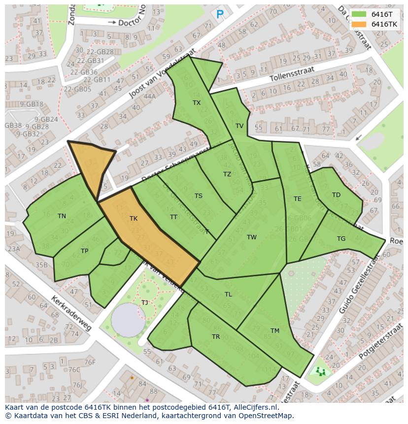 Afbeelding van het postcodegebied 6416 TK op de kaart.