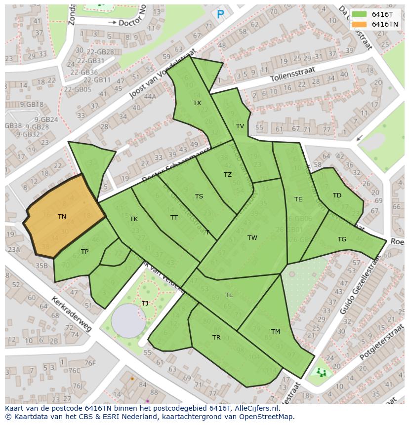 Afbeelding van het postcodegebied 6416 TN op de kaart.