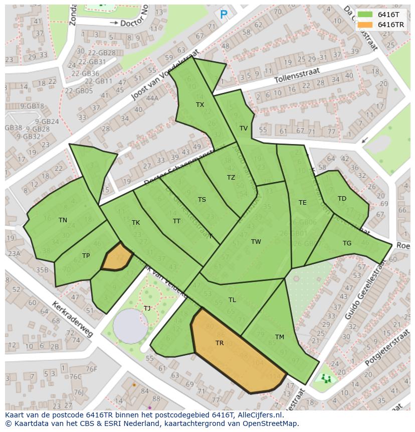 Afbeelding van het postcodegebied 6416 TR op de kaart.
