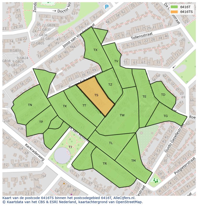Afbeelding van het postcodegebied 6416 TS op de kaart.