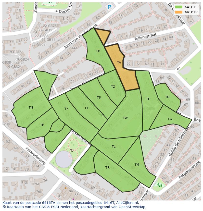 Afbeelding van het postcodegebied 6416 TV op de kaart.