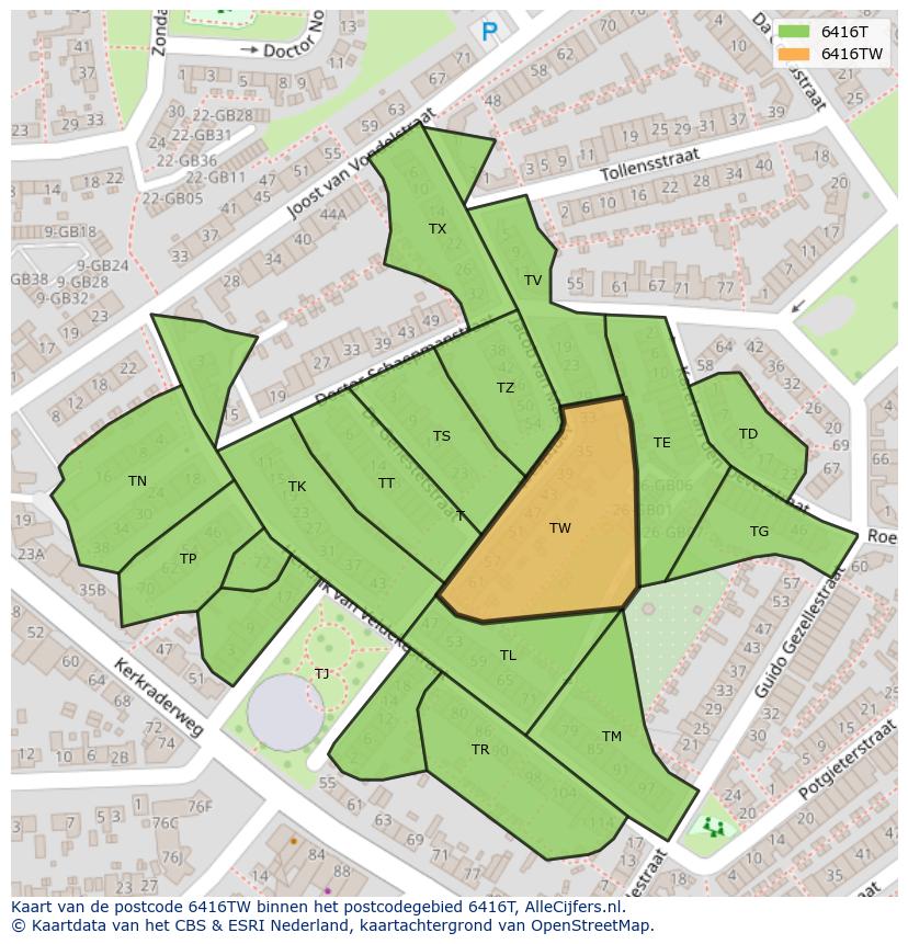 Afbeelding van het postcodegebied 6416 TW op de kaart.