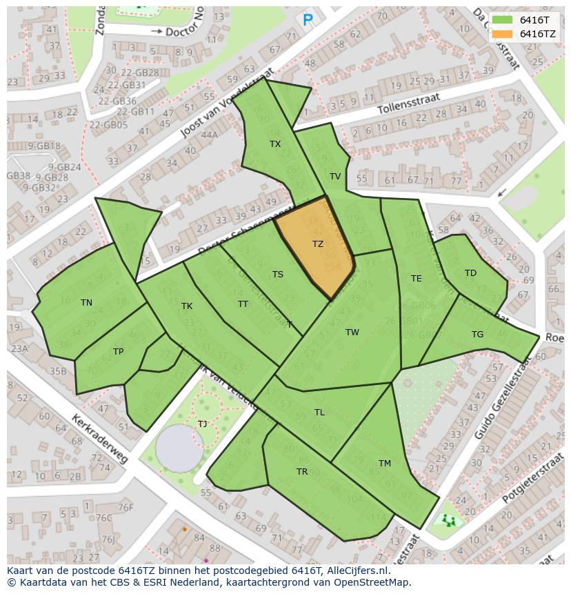Afbeelding van het postcodegebied 6416 TZ op de kaart.