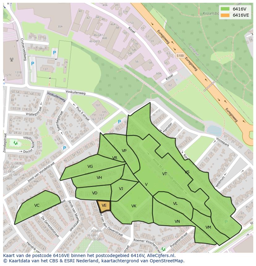 Afbeelding van het postcodegebied 6416 VE op de kaart.