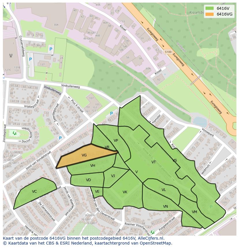 Afbeelding van het postcodegebied 6416 VG op de kaart.