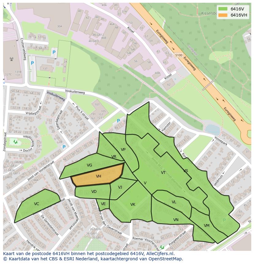 Afbeelding van het postcodegebied 6416 VH op de kaart.