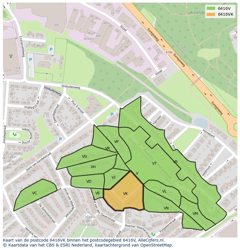 Afbeelding van het postcodegebied 6416 VK op de kaart.