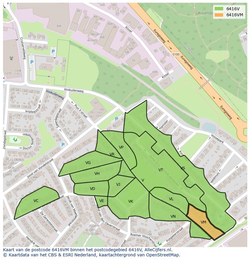 Afbeelding van het postcodegebied 6416 VM op de kaart.