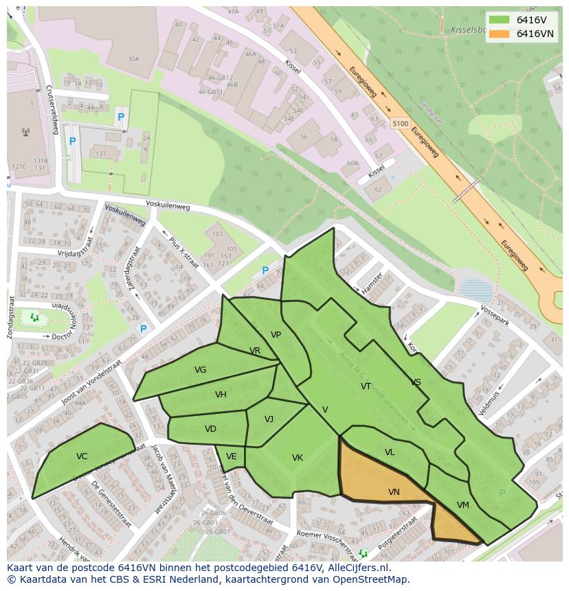 Afbeelding van het postcodegebied 6416 VN op de kaart.