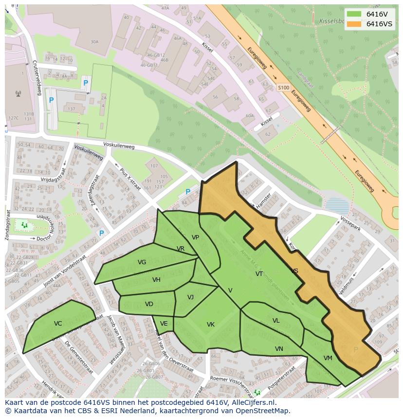 Afbeelding van het postcodegebied 6416 VS op de kaart.