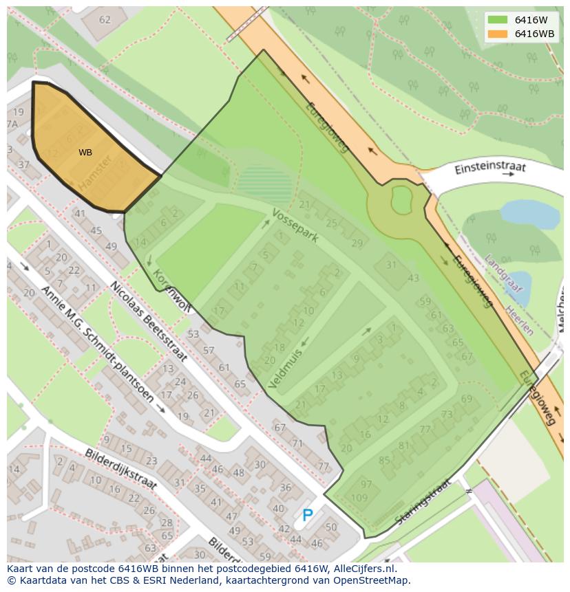 Afbeelding van het postcodegebied 6416 WB op de kaart.