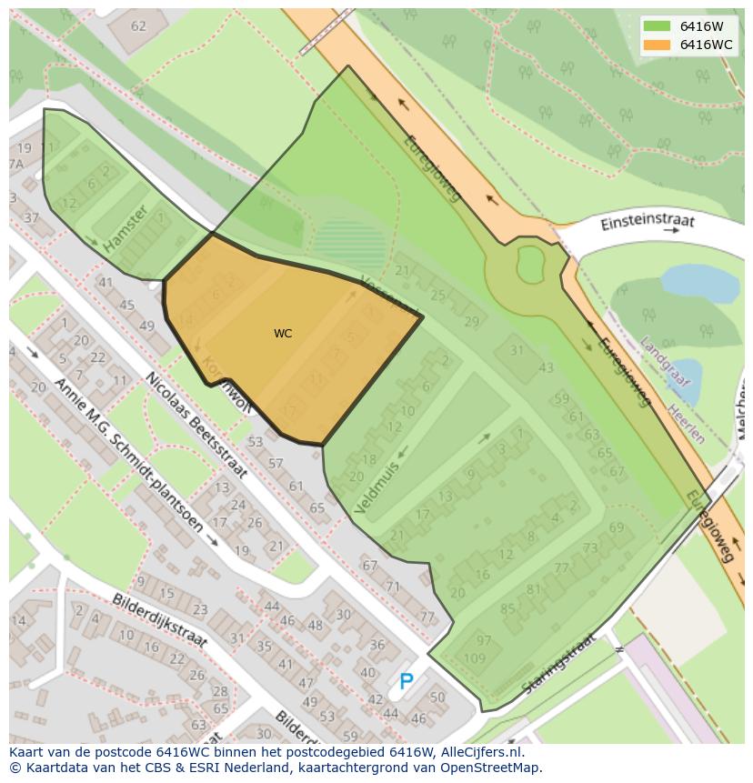 Afbeelding van het postcodegebied 6416 WC op de kaart.