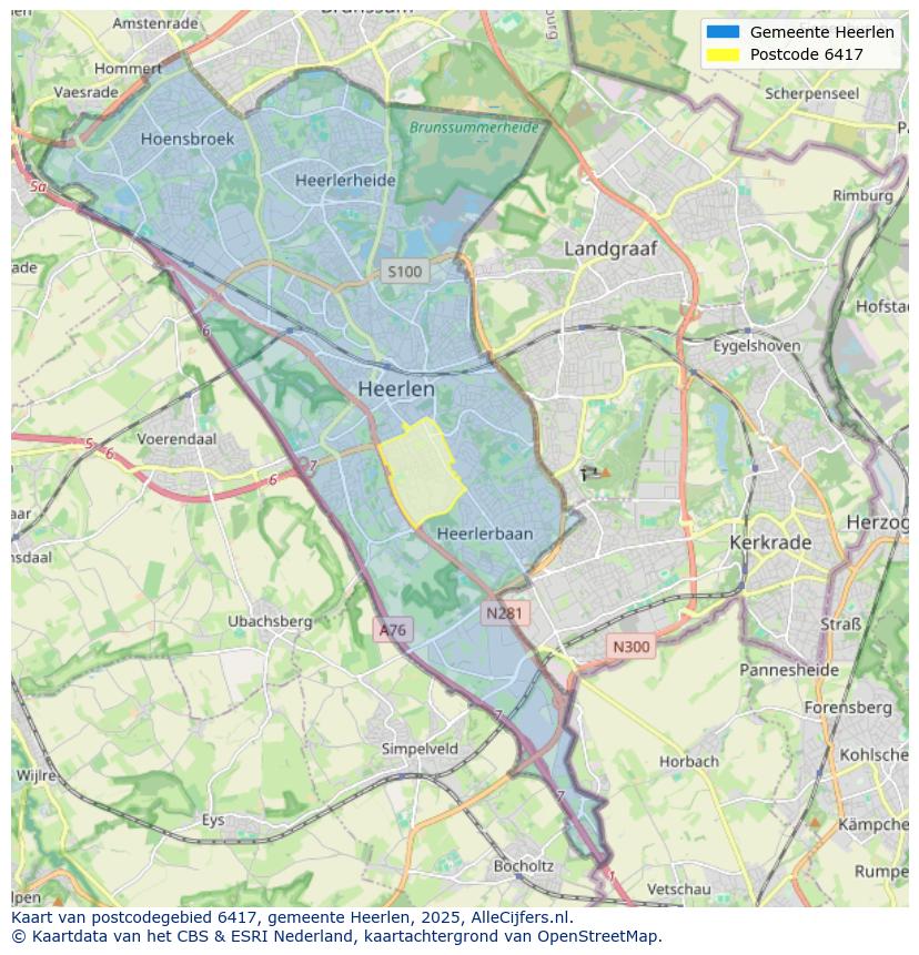 Afbeelding van het postcodegebied 6417 op de kaart.