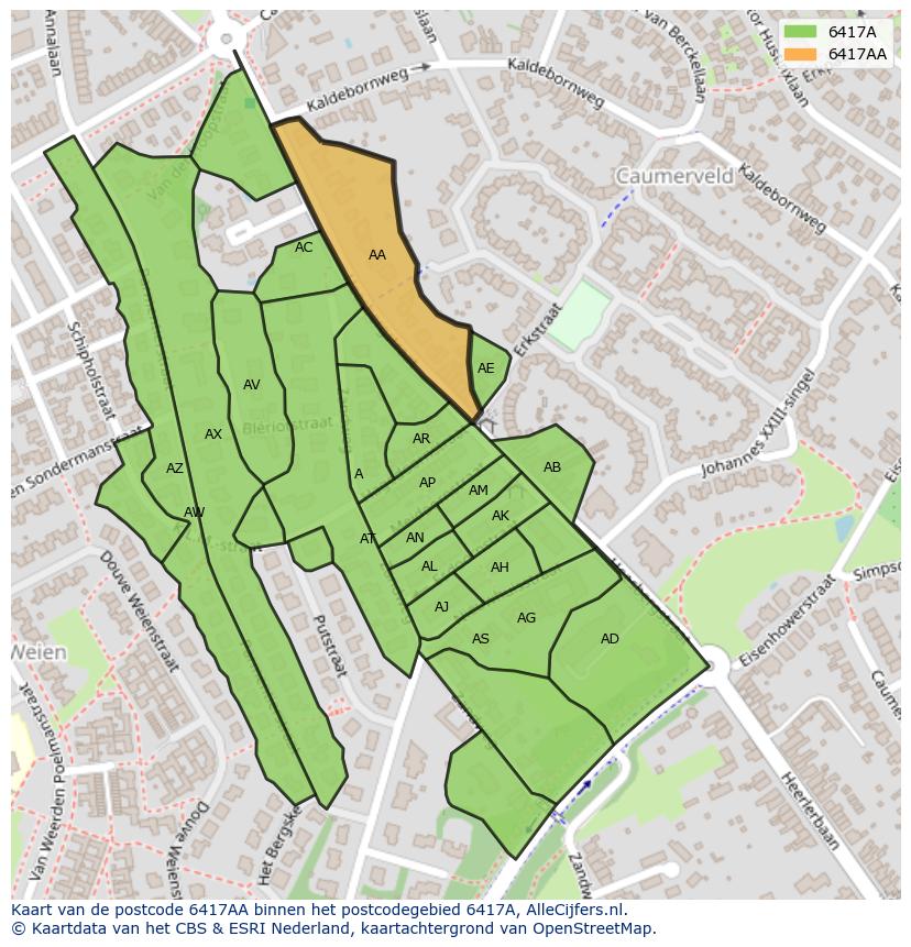 Afbeelding van het postcodegebied 6417 AA op de kaart.