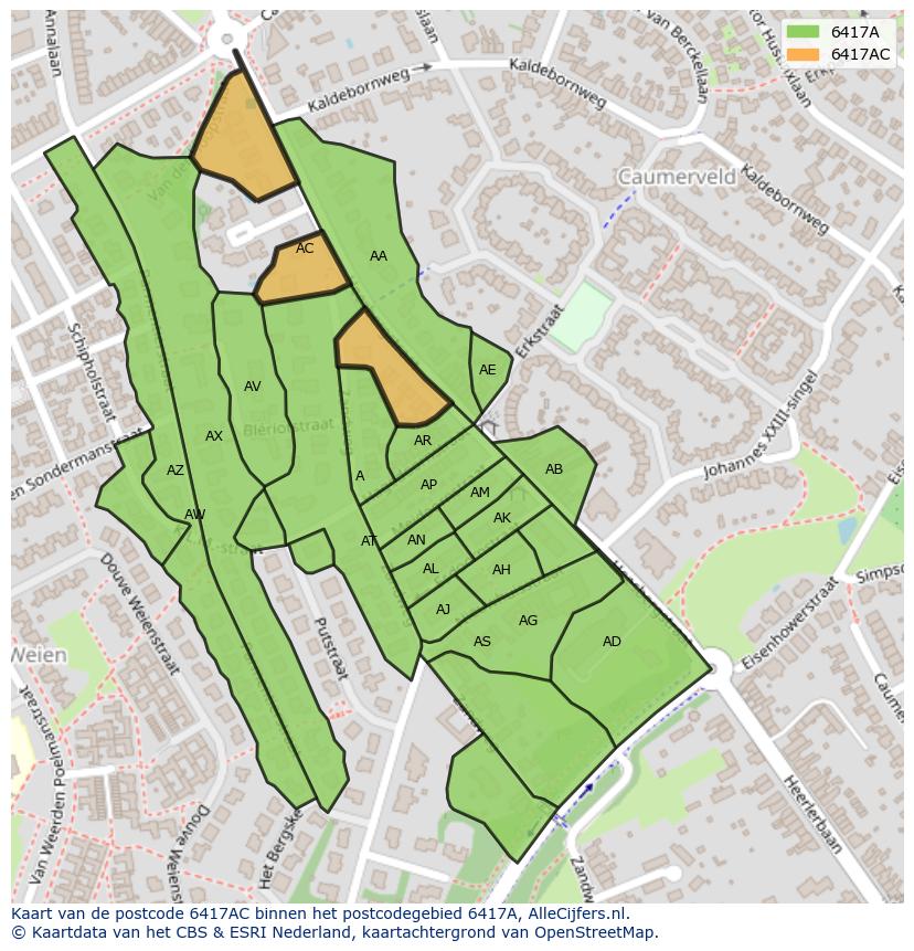 Afbeelding van het postcodegebied 6417 AC op de kaart.
