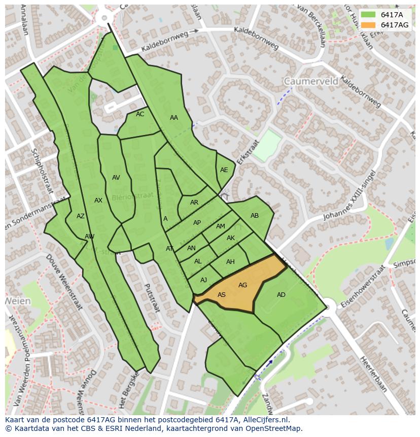 Afbeelding van het postcodegebied 6417 AG op de kaart.