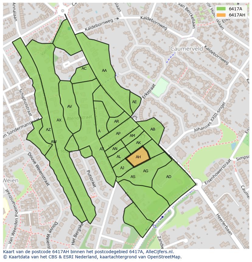Afbeelding van het postcodegebied 6417 AH op de kaart.