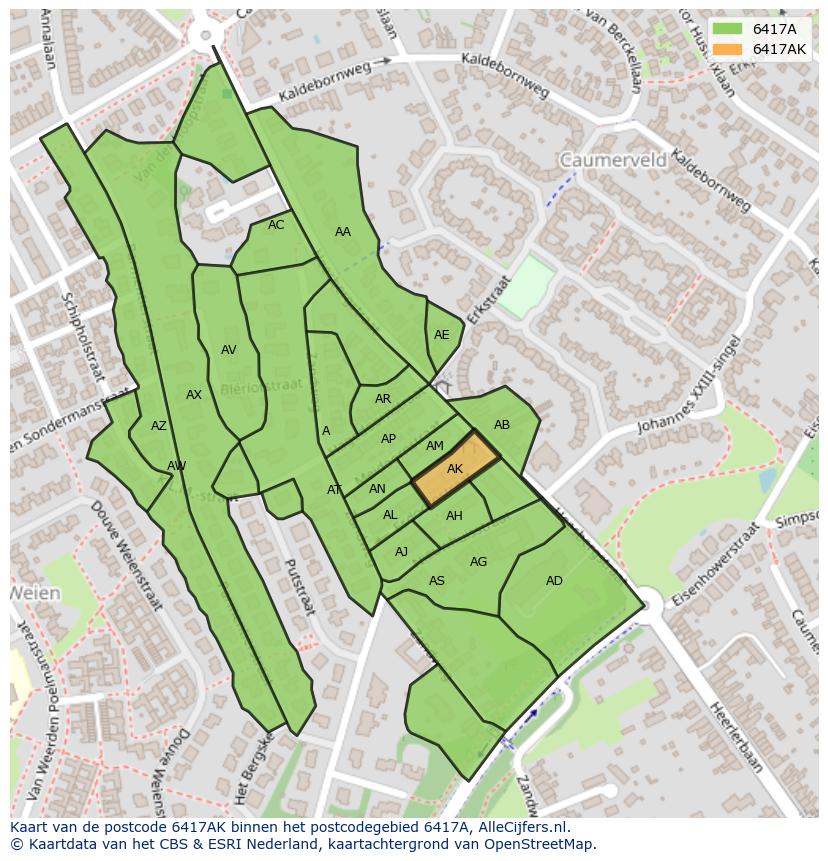 Afbeelding van het postcodegebied 6417 AK op de kaart.