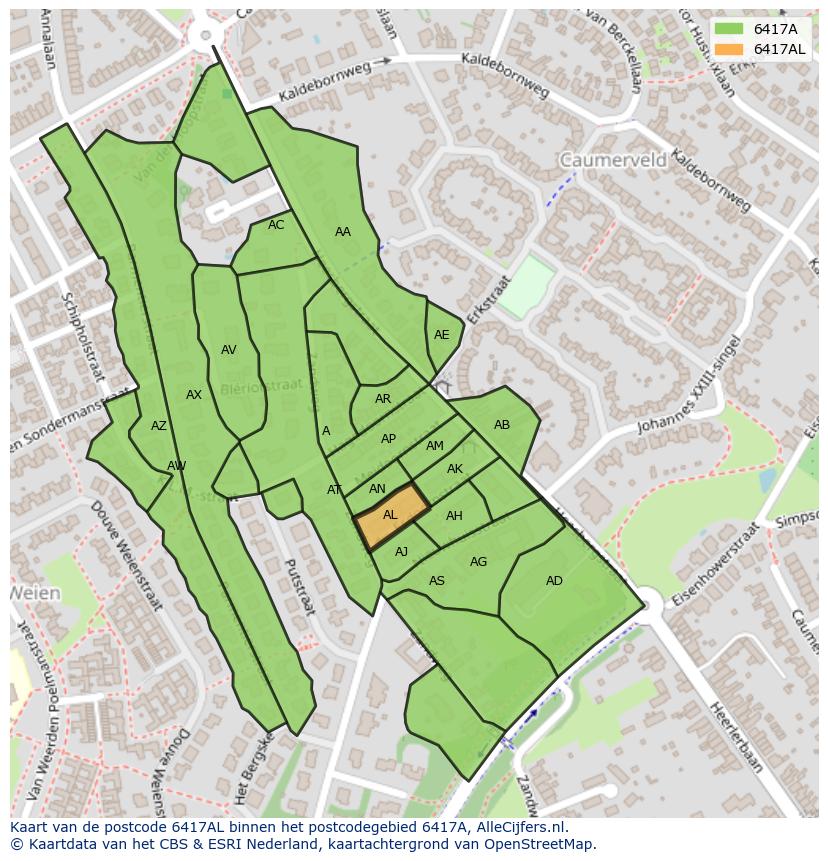 Afbeelding van het postcodegebied 6417 AL op de kaart.