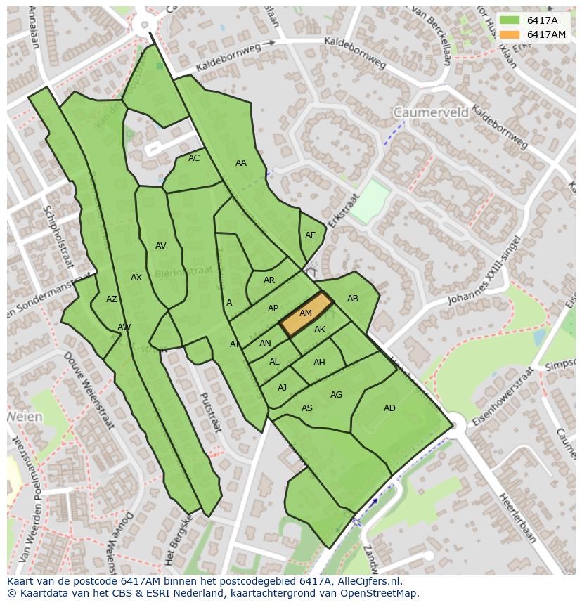 Afbeelding van het postcodegebied 6417 AM op de kaart.
