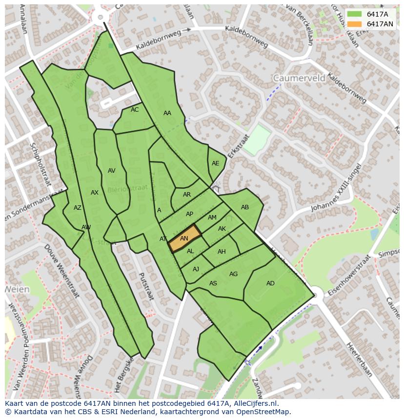 Afbeelding van het postcodegebied 6417 AN op de kaart.