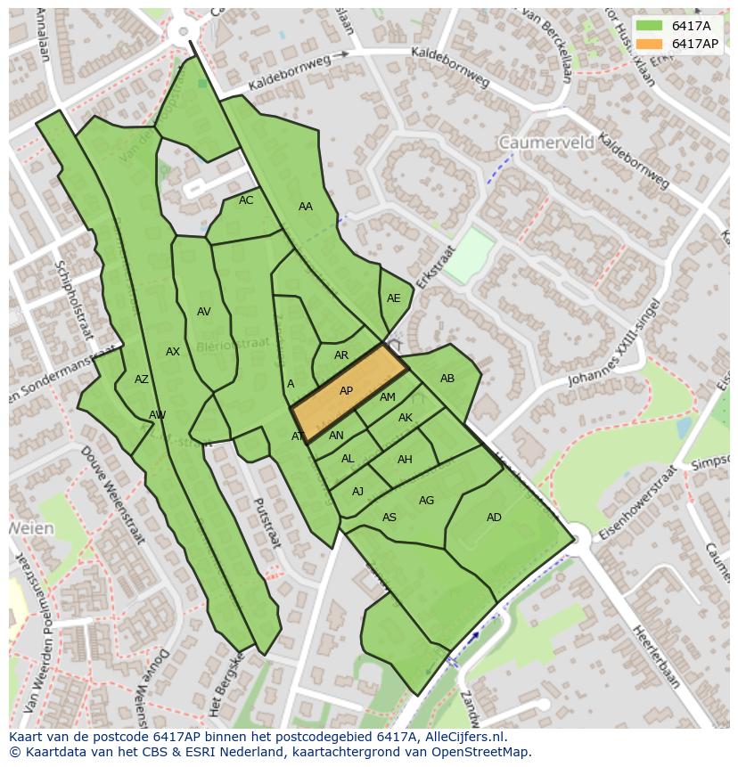 Afbeelding van het postcodegebied 6417 AP op de kaart.
