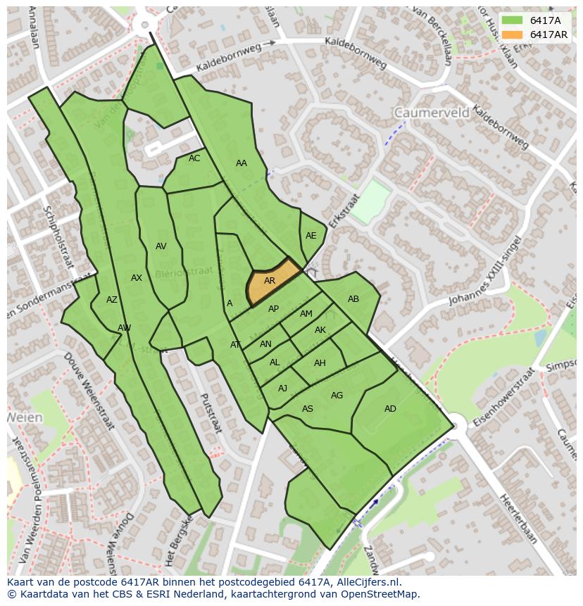 Afbeelding van het postcodegebied 6417 AR op de kaart.